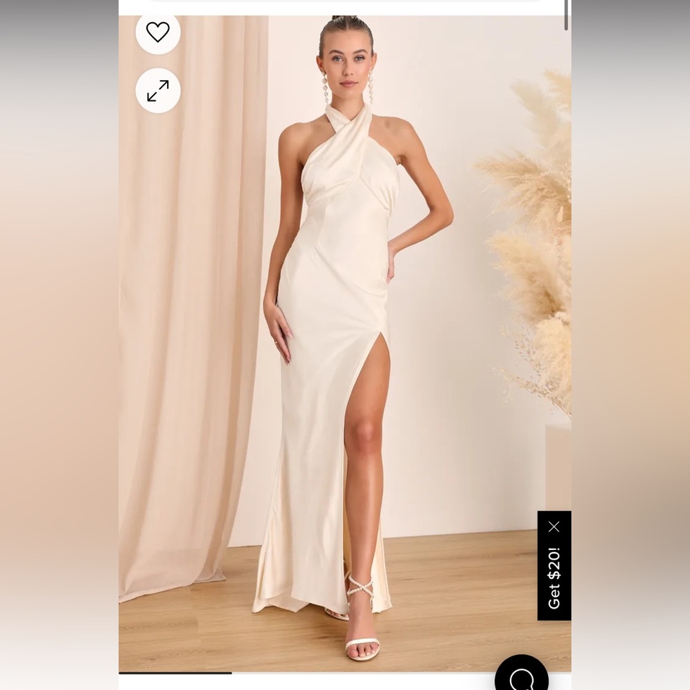 Lulus Start of Forever Ivory Satin Halter Mermaid Maxi Dress